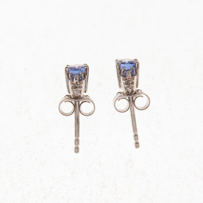 Chuck Clemency 925 Sterling Silver Real Oval & Round-Cut Tanzanite Stud Earrings
