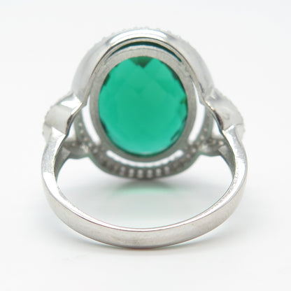 925 Sterling Silver White & Green C Z Ring Size 9.25