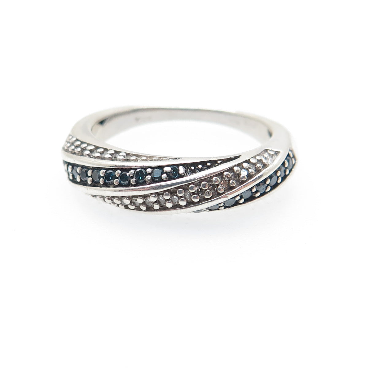 JANE SEYMOUR Sterling Silver Real Round-Cut Blue & White Diamond Ring Size 6.25