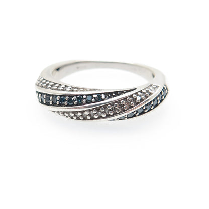 JANE SEYMOUR Sterling Silver Real Round-Cut Blue & White Diamond Ring Size 6.25