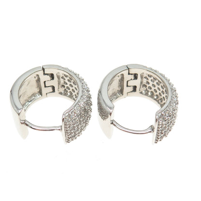 925 Sterling Silver Round-Cut C Z Sparkle Wide Hoop Earrings