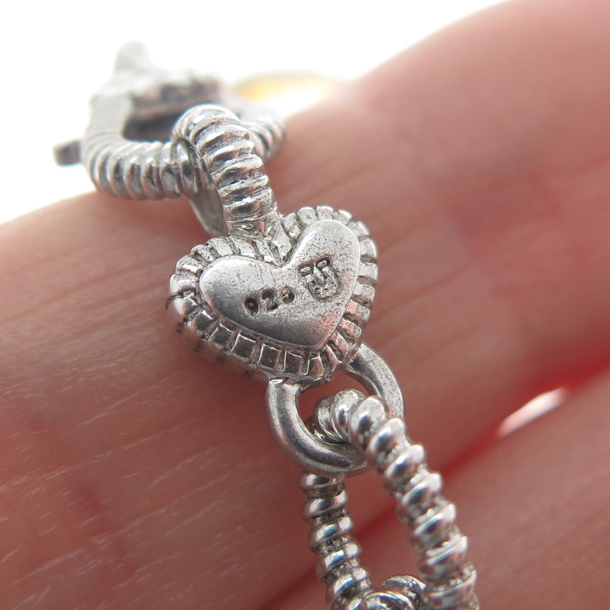 JUDITH RIPKA 925 Sterling Silver Canary C Z Heart Dangle Charm Bracelet 7"