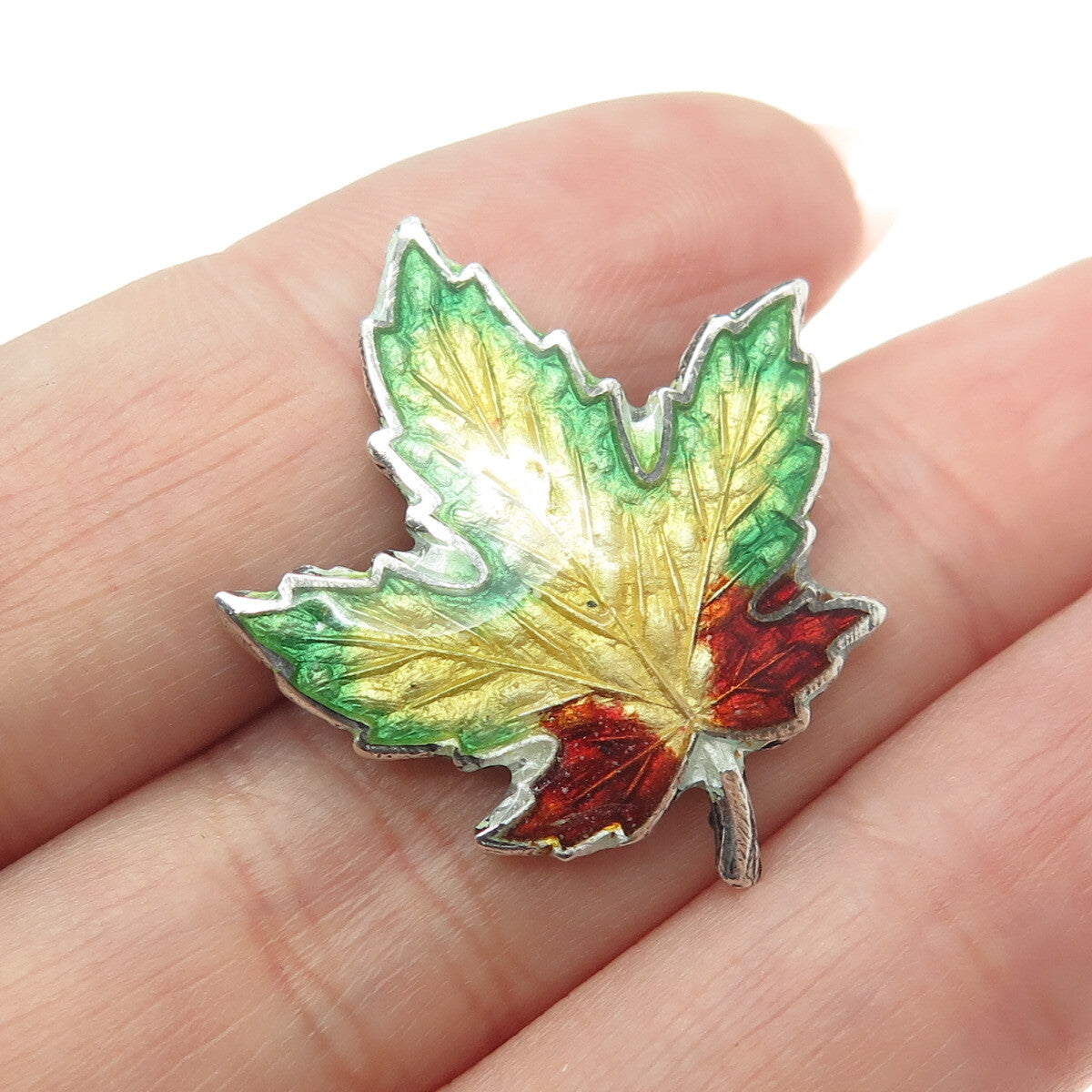 BMCO 925 Sterling Silver Antique Colorful Enamel Maple Leaf Pin Brooch