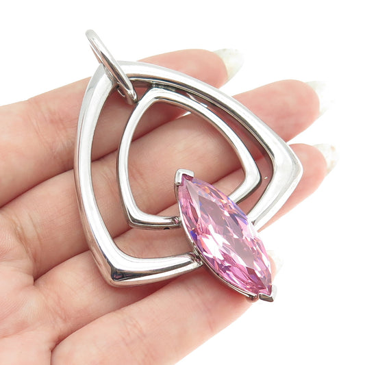 ELLE 925 Sterling Silver Marquise-Cut Pink C Z Modernist Large Pendant