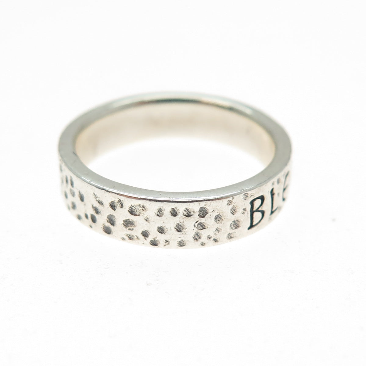 925 Sterling Silver Vintage Blessed Be Hammered Oxidized Band Ring Size 5