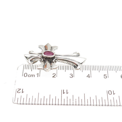 Michelle Albala 925 Sterling Silver Vintage Real Ruby Cross Slide Charm Pendant
