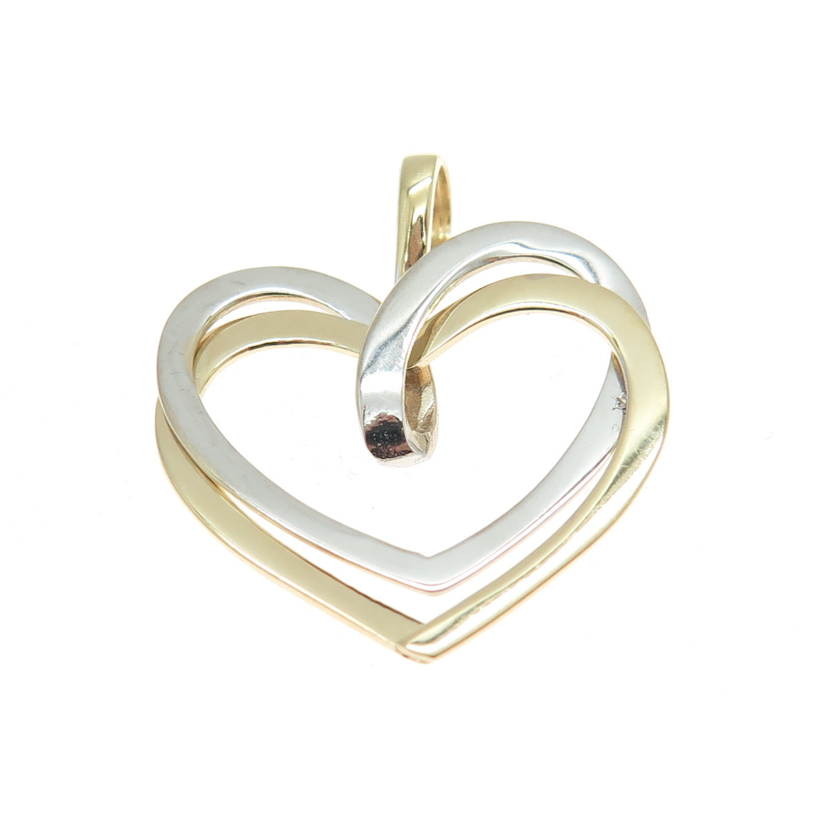 14K Yellow & White Gold Interlocked Heart Charm Pendant