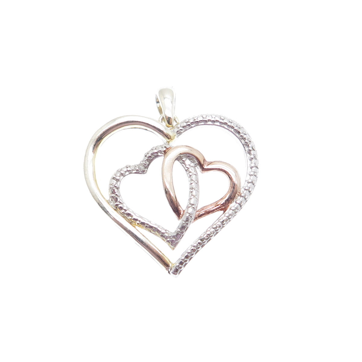 925 Sterling Silver 3-Tone Real Diamond Accent Interlocked Heart Mini Pendant