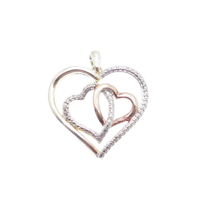 925 Sterling Silver 3-Tone Real Diamond Accent Interlocked Heart Mini Pendant