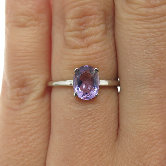 DAZZLERS 925 Sterling Silver Real Oval-Cut Amethyst Ring Size 6