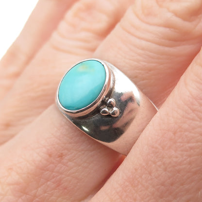 Shube 925 Sterling Silver Vintage Real Turquoise Beaded Oxidized Ring Size 8.75
