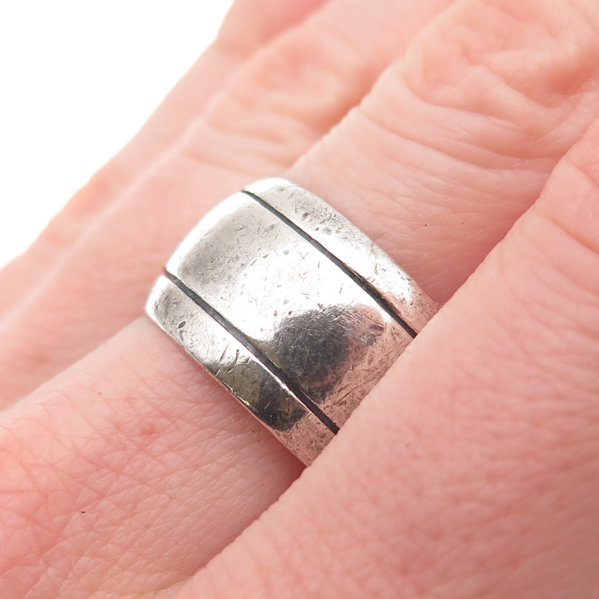 925 Sterling Silver Vintage Mexico Oxidized Wide Band Ring Size 9.75