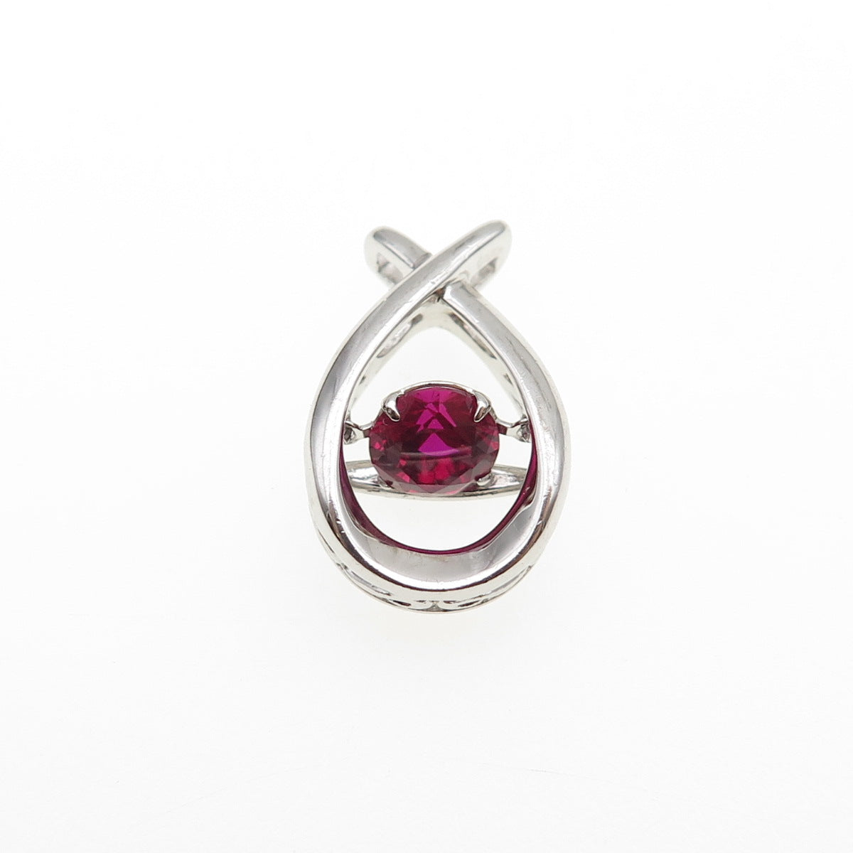 SAI 925 Sterling Silver Round-Cut Lab-Created Ruby Mini Slide Charm Pendant