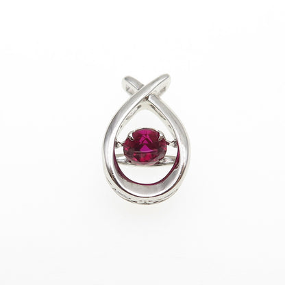 SAI 925 Sterling Silver Round-Cut Lab-Created Ruby Mini Slide Charm Pendant