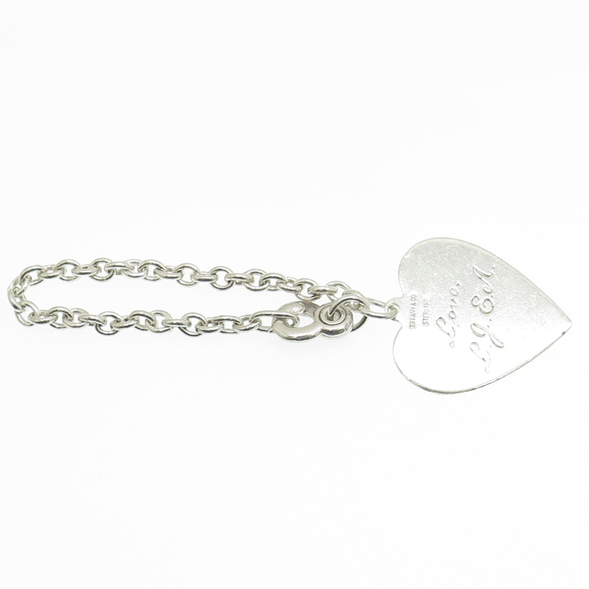 TIFFANY & CO. Sterling Silver Antique Art Deco Engraved Heart Tag Key Chain Fob