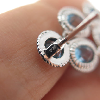 925 Sterling Silver Real Blue Topaz Cluster Dangle Earrings