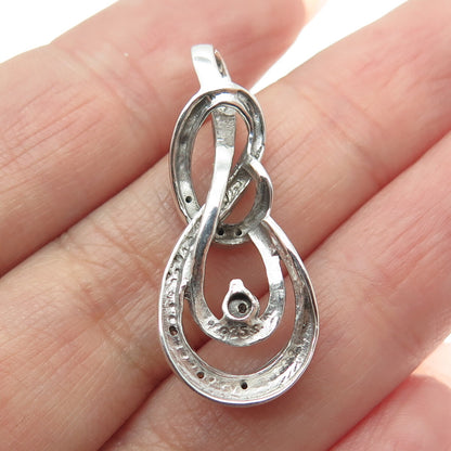 925 Sterling Silver Real Round-Cut Blue & White Diamond Twisted Knot Pendant