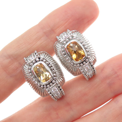 JUDITH RIPKA 925 Sterling Silver Real Citrine & C Z Omega Back Earrings