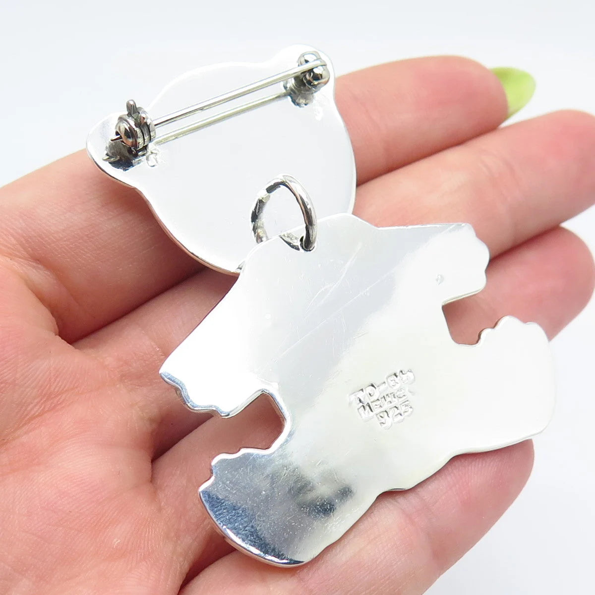 925 Sterling Silver Vintage Mexico Bear Teddy Movable Pin Brooch / Pendant