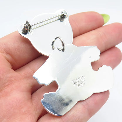 925 Sterling Silver Vintage Mexico Bear Teddy Movable Pin Brooch / Pendant