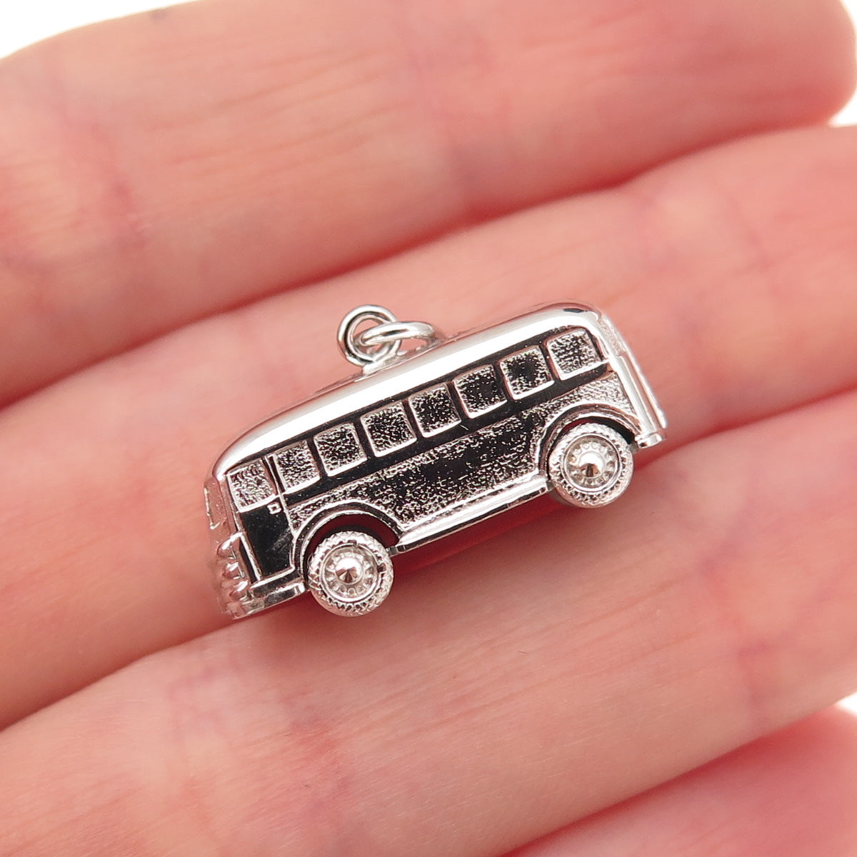 925 Sterling Silver Vintage Volkswagen Bus 3D Charm Pendant