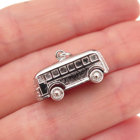 925 Sterling Silver Vintage Volkswagen Bus 3D Charm Pendant
