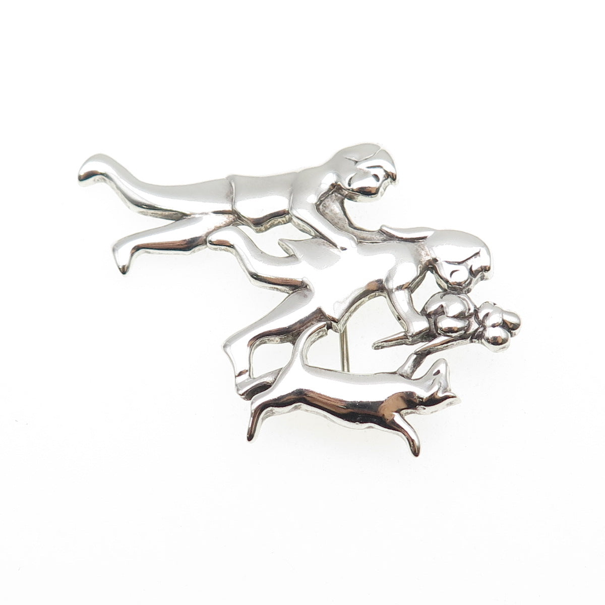 925 Sterling Silver Vintage Children & Dog Oxidized Pin Brooch