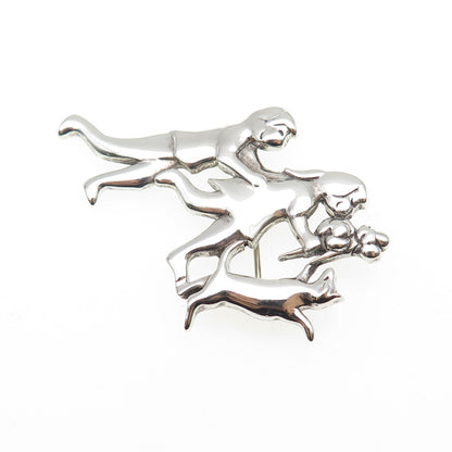 925 Sterling Silver Vintage Children & Dog Oxidized Pin Brooch