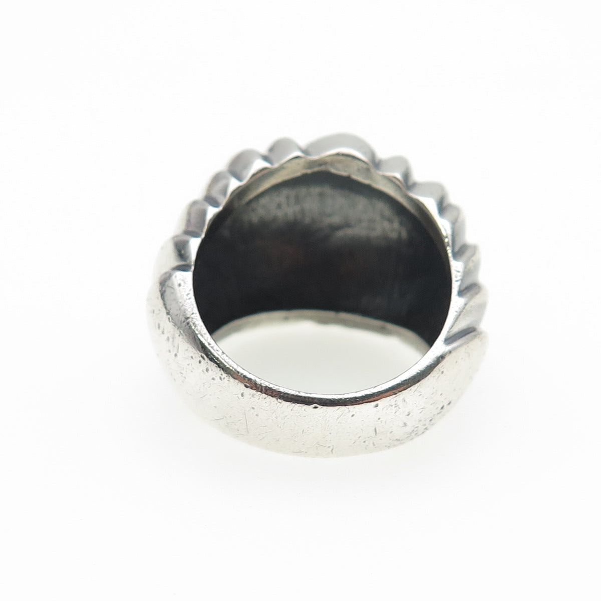 925 Sterling Silver Vintage Mexico Modernist Ribbed Dome Oxidized Ring Size 7.25