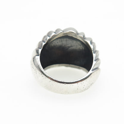 925 Sterling Silver Vintage Mexico Modernist Ribbed Dome Oxidized Ring Size 7.25