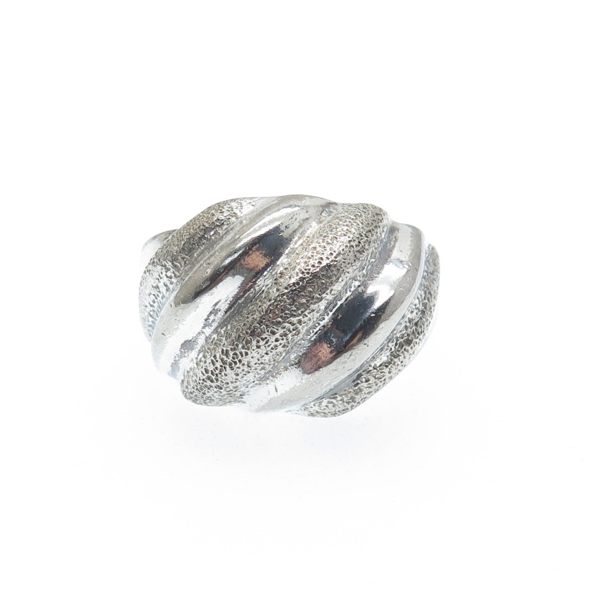 925 Sterling Silver Vintage Modernist Ribbed Dome Oxidized Ring Size 8
