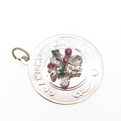 925 Sterling Silver Vintage Rhinestone Grand Mother Flower Charm Pendant