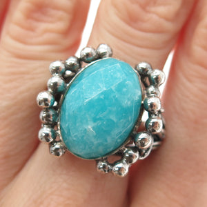 RIDER 950 Silver Vintage Real Amazonite Modernist Oxidized Ring Size 7.5
