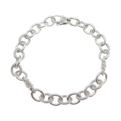 JUDITH RIPKA 925 Sterling Silver Round-Cut C Z Heart Cable Link Bracelet 8.5"