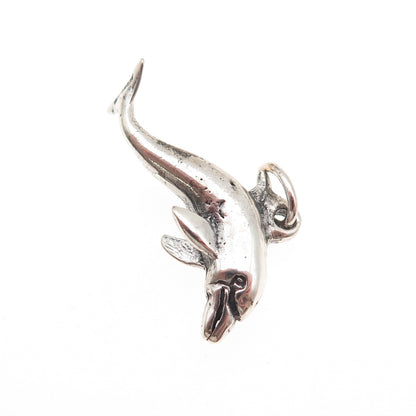 925 Sterling Silver Vintage Dolphin Oxidized 3D Mini Charm Pendant