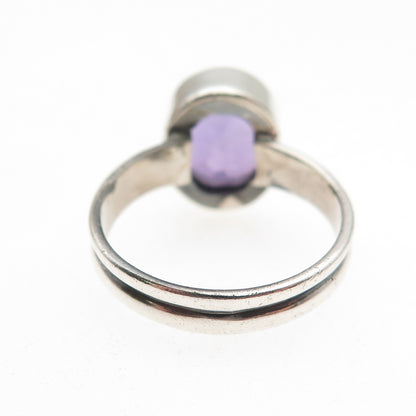 925 Sterling Silver Vintage Real Oval-Cut Amethyst Oxidized Ring Size 6