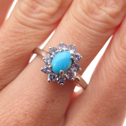 Chuck Clemency 925 Sterling Real Sleeping Beauty Turquoise Tanzanite Ring Size 8