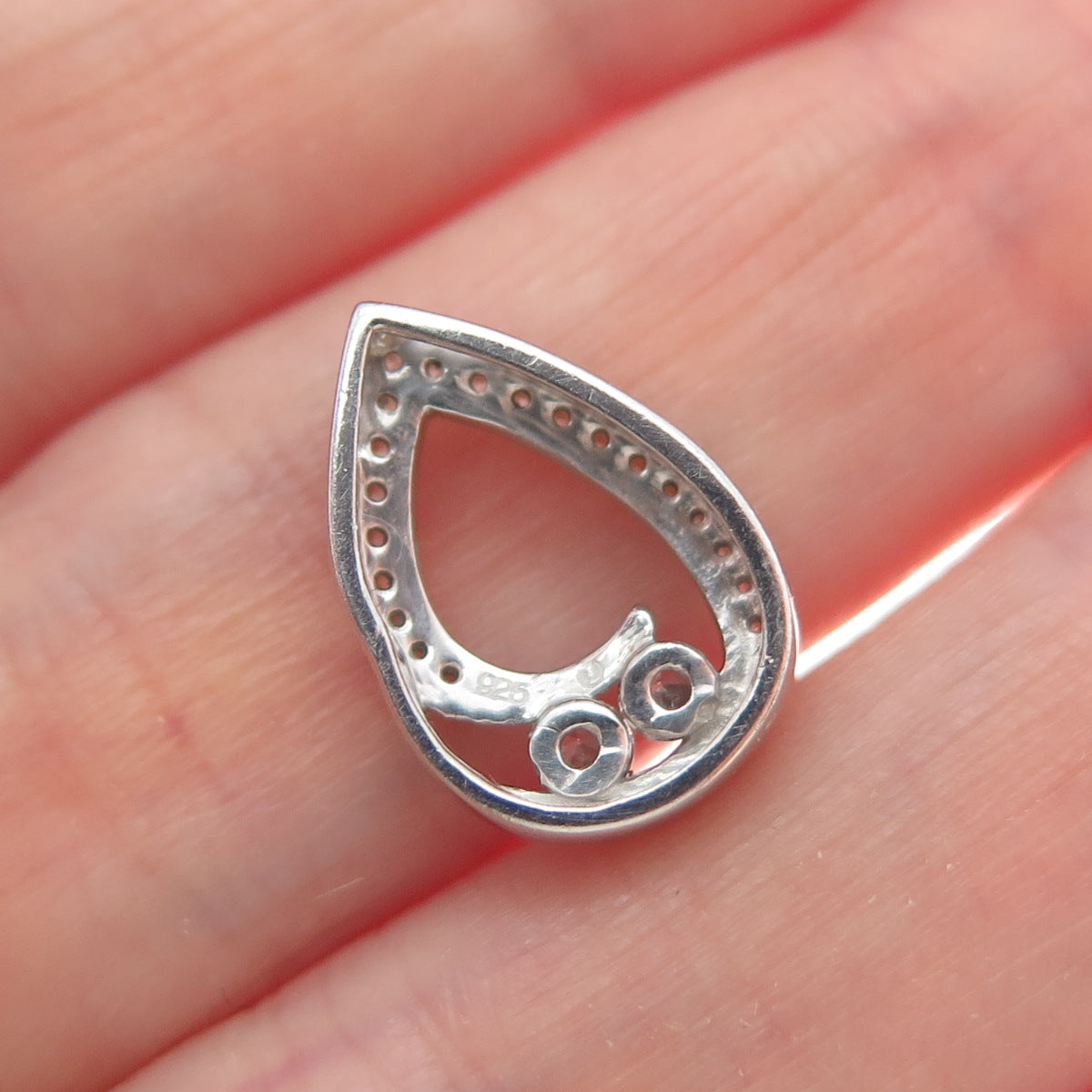 925 Sterling Silver Round-Cut C Z Teardrop Minimalist Charm Slide Pendant