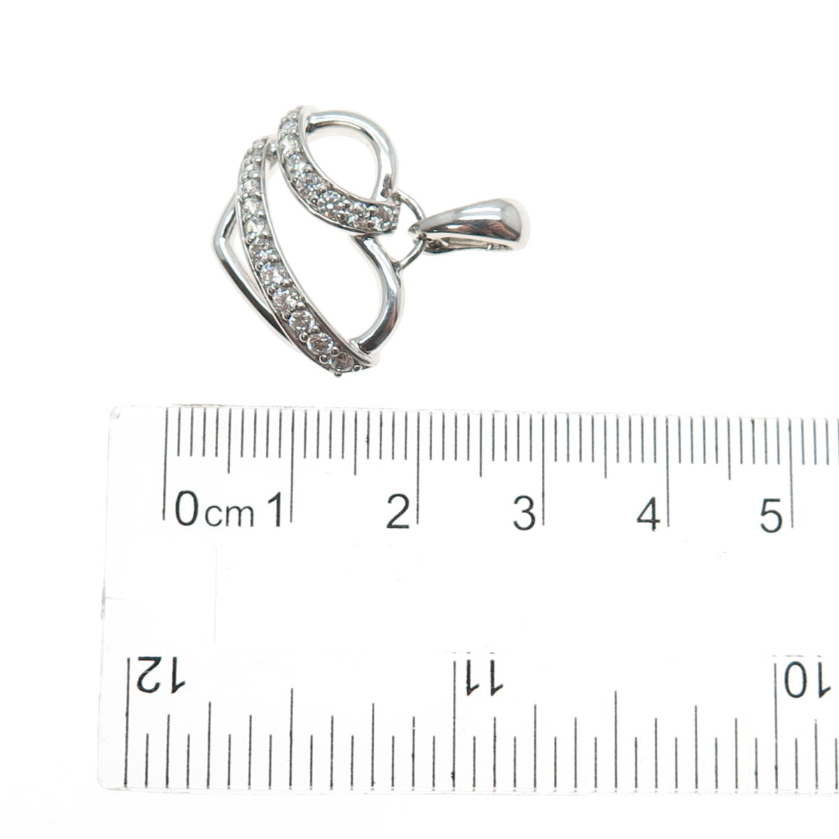 925 Sterling Silver Round-Cut C Z Heart Charm Pendant
