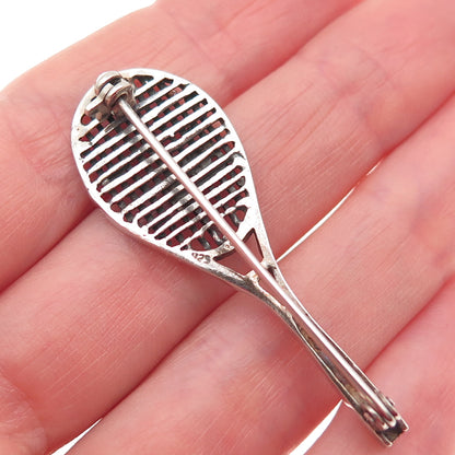 Boma 925 Sterling Silver Vintage Tennis Racket Oxidized Pin Brooch