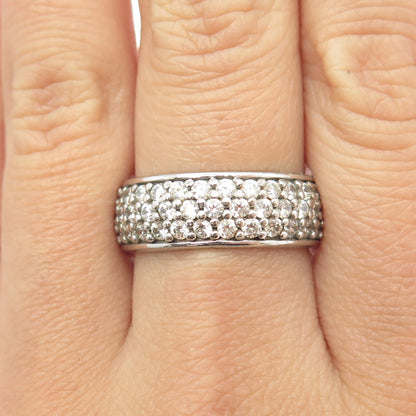 925 Sterling Silver Round-Cut C Z 3-Row All Around Band Ring Size 9.25