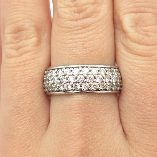 925 Sterling Silver Round-Cut C Z 3-Row All Around Band Ring Size 9.25