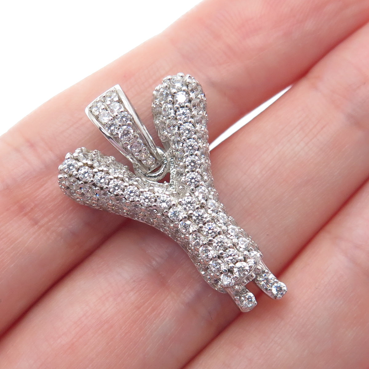 925 Sterling Silver Round-Cut C Z Sparkle Melted Letter Y Initial Charm Pendant