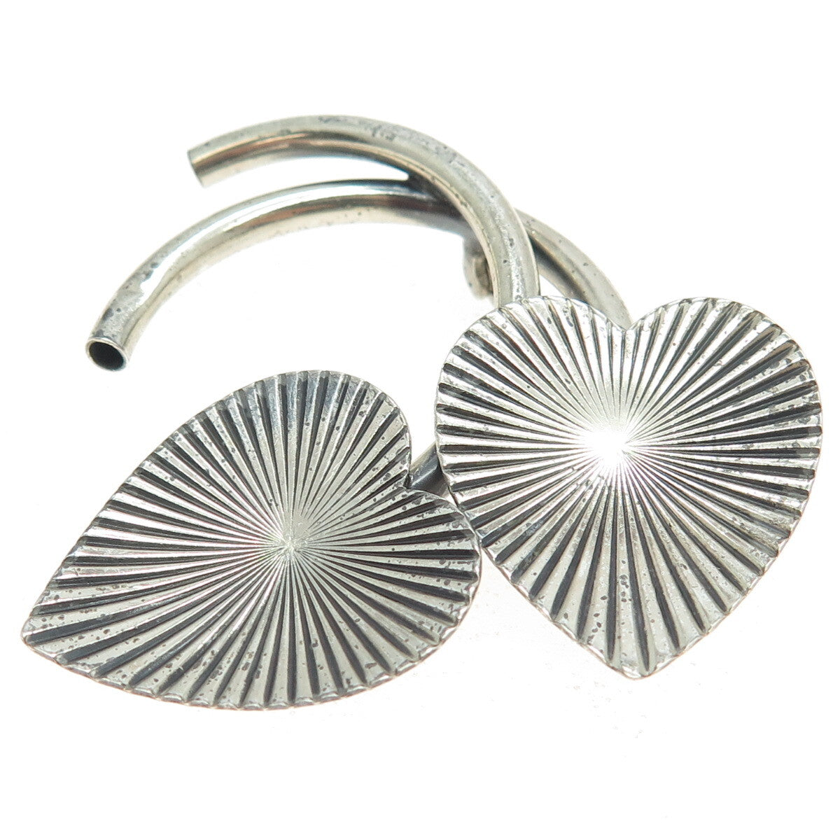 BEAU 925 Sterling Silver Antique Art Deco Striped Leaf Pin Brooch