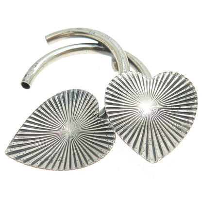 BEAU 925 Sterling Silver Antique Art Deco Striped Leaf Pin Brooch