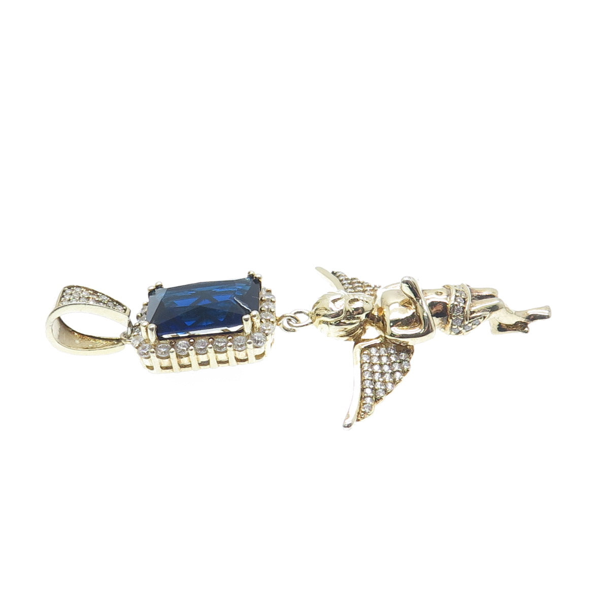 DESIGNS BY YAGI 925 Sterling Silver Gold Plated Blue & White C Z Cherub Pendant