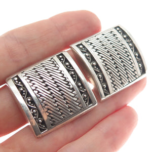925 Sterling Silver Vintage Boho / Ethnic Square Clip On Earrings