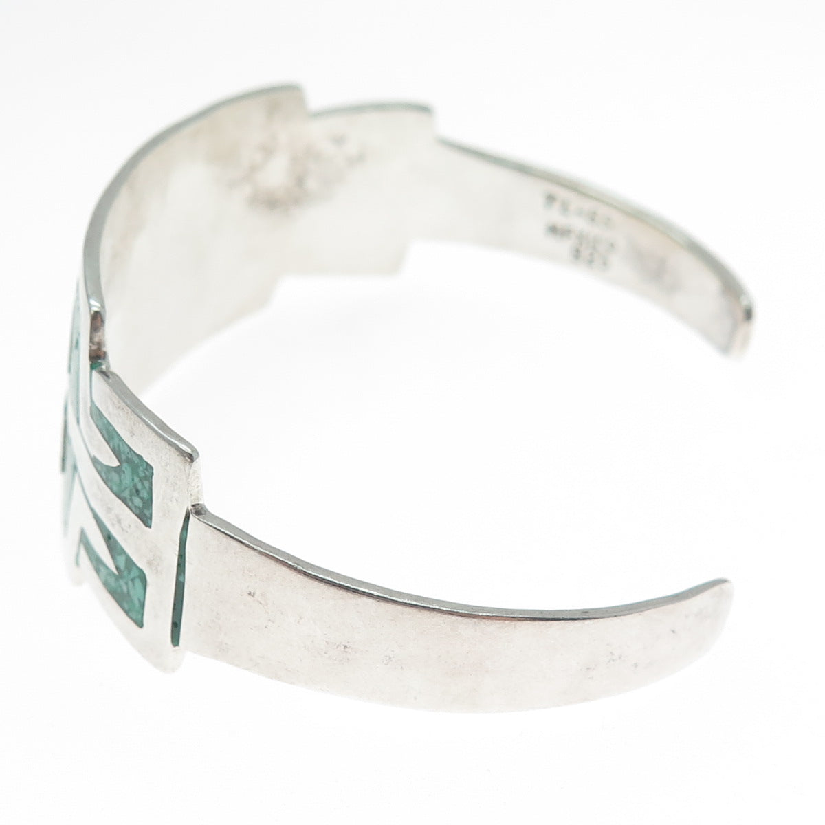 925 Sterling Silver Vintage Mexico Real Turquoise Inlay Adjustable Bracelet 6.5"
