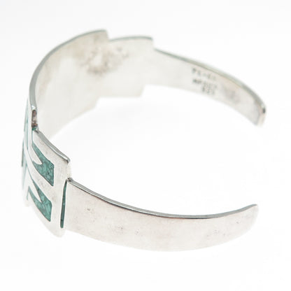 925 Sterling Silver Vintage Mexico Real Turquoise Inlay Adjustable Bracelet 6.5"