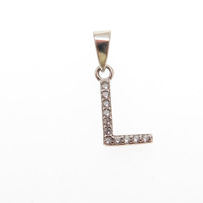 925 Sterling Silver Round-Cut C Z Letter L Initial Mini Charm Pendant